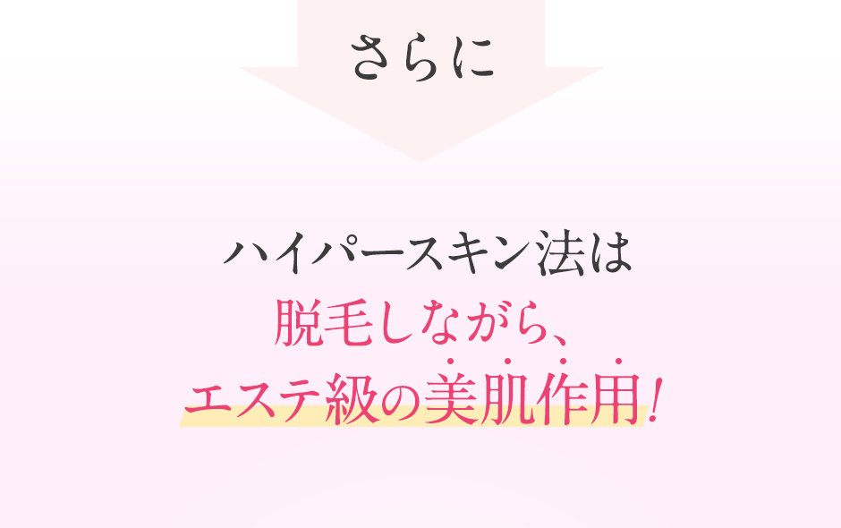 さらにハイパースキン法は脱毛しながら脱毛しながら、エステ級の美肌作用！